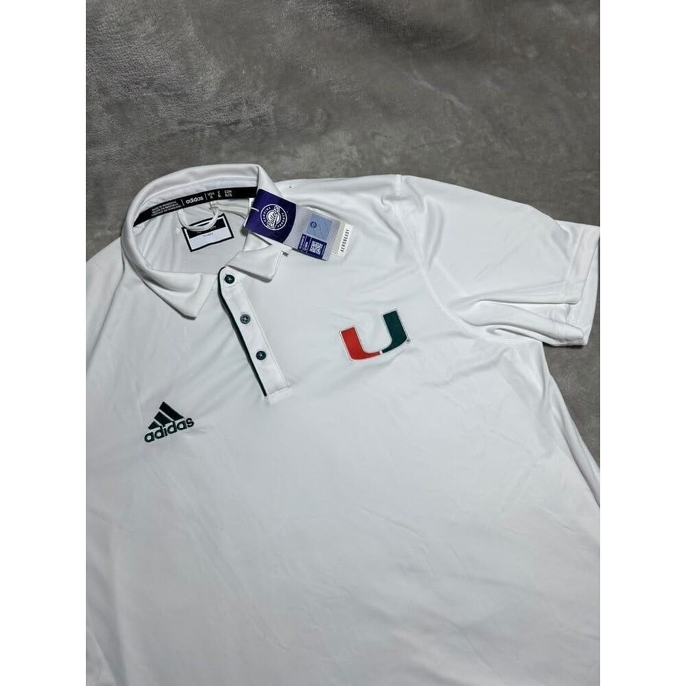 Adidas Miami Hurricanes Men XL Extra Large White Polo Golf Team Issued New
